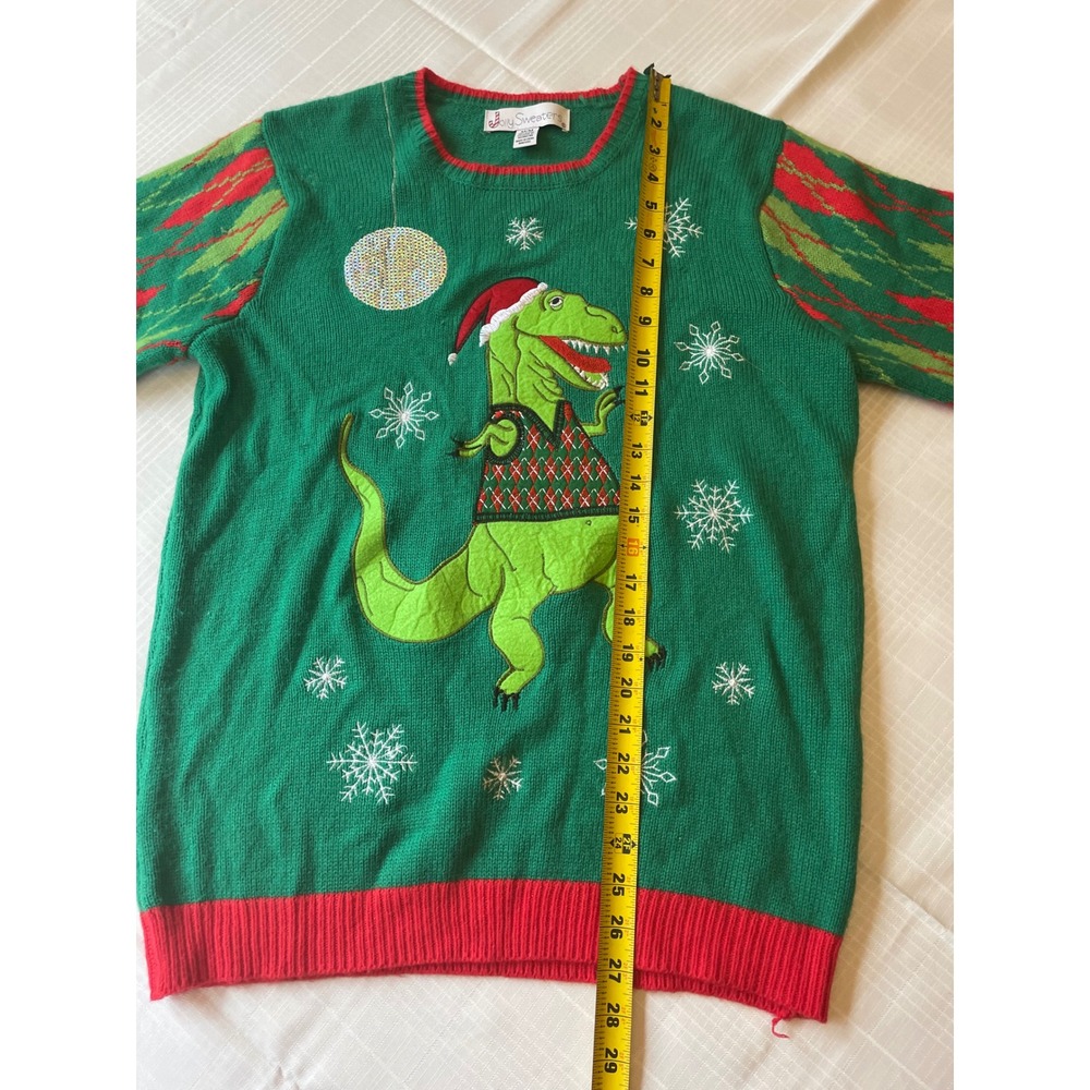 Jolly Sweaters Dinosaur Christmas Sweater Holiday Party Green Red M/M‎ - Picture 4 of 6